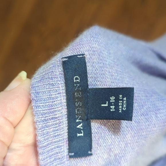 Lands' End  Cashmere Sweater Dusty Lilac Purple Tie Bodice Cozy  NWOT Sz L - Picture 6 of 10